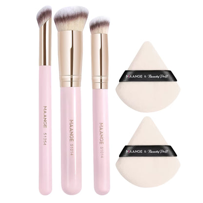 3Pcs Makeup Brushes + 2Pcs Triangle Powder Puff Set Concealer Eye Shadow Makeup Brush Blending Cosmetic Beauty Tools