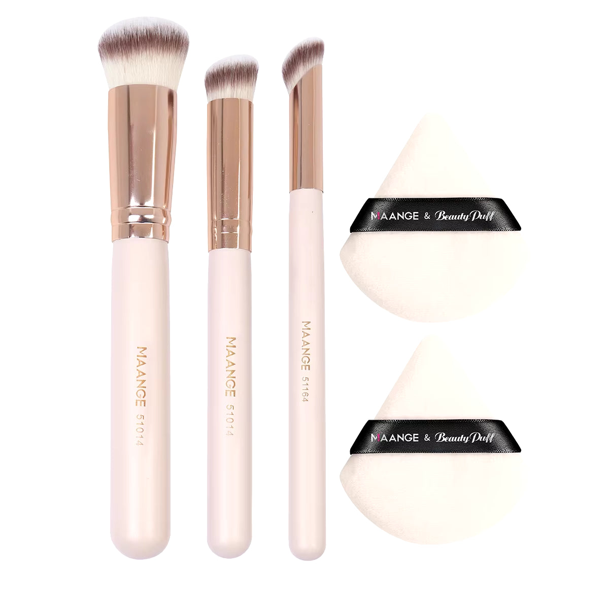 3Pcs Makeup Brushes + 2Pcs Triangle Powder Puff Set Concealer Eye Shadow Makeup Brush Blending Cosmetic Beauty Tools