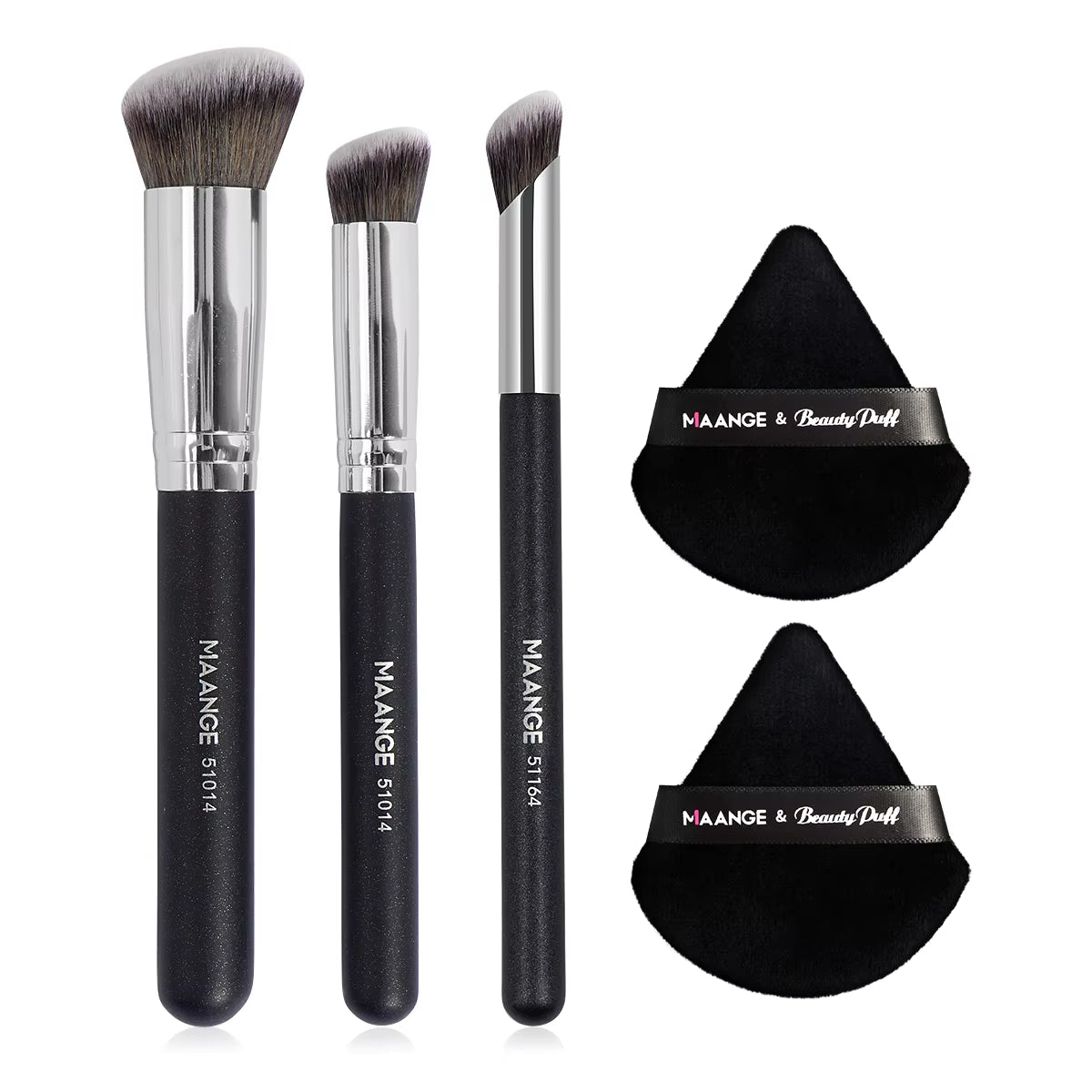 3Pcs Makeup Brushes + 2Pcs Triangle Powder Puff Set Concealer Eye Shadow Makeup Brush Blending Cosmetic Beauty Tools