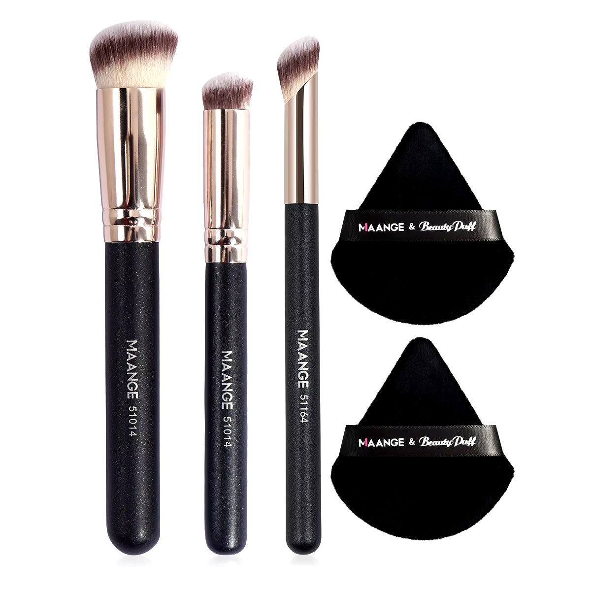 3Pcs Makeup Brushes + 2Pcs Triangle Powder Puff Set Concealer Eye Shadow Makeup Brush Blending Cosmetic Beauty Tools