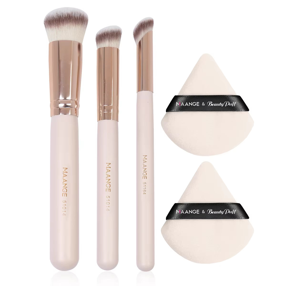 3Pcs Makeup Brushes + 2Pcs Triangle Powder Puff Set Concealer Eye Shadow Makeup Brush Blending Cosmetic Beauty Tools