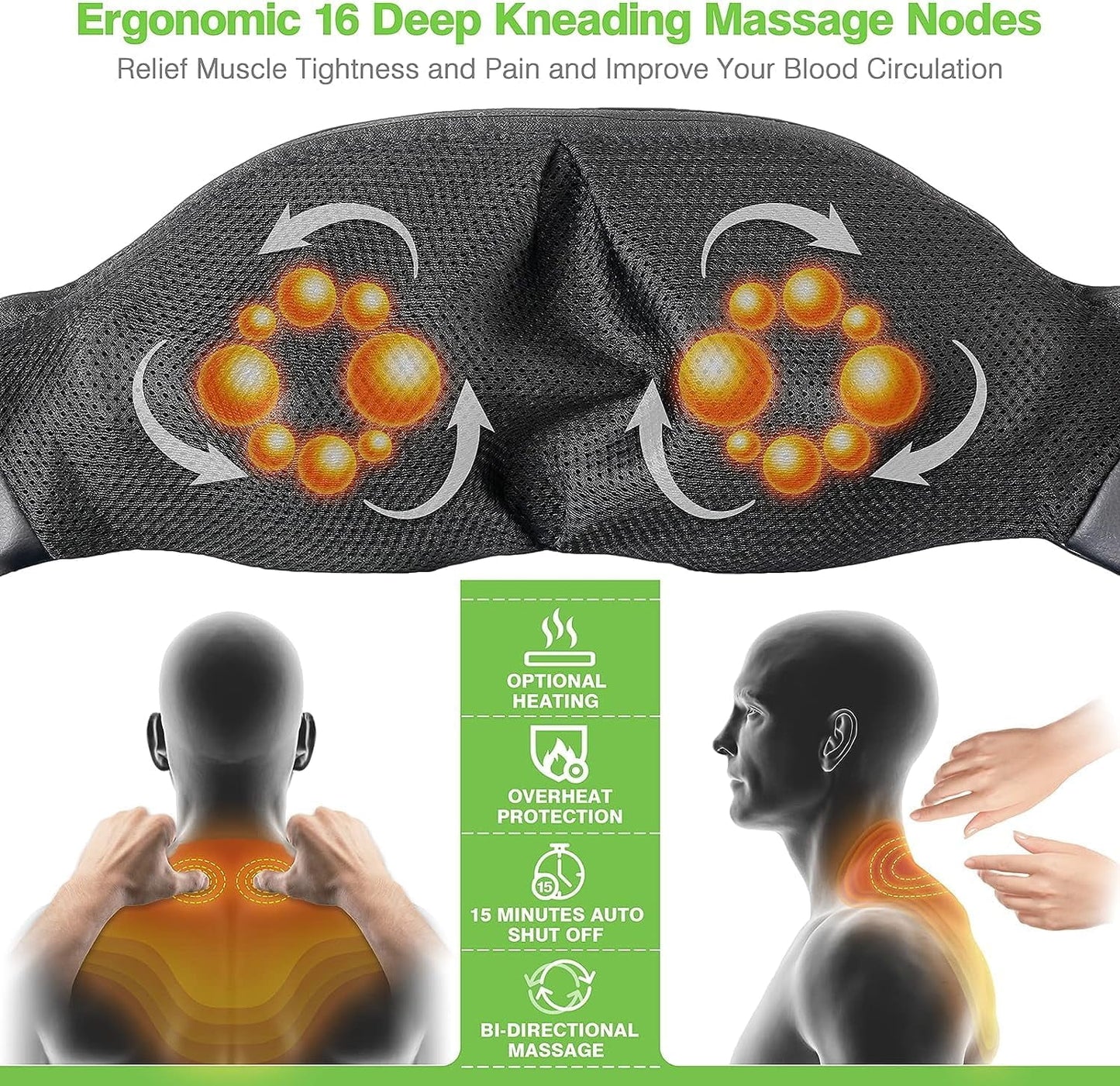 Shiatsu Shoulder and Neck Massager with Heat, Electric Deep Tissue Massage Pillow for Body Muscle Pain Relief,Best Gifts for Mom Dad Women Men,Home, Office and Car Use