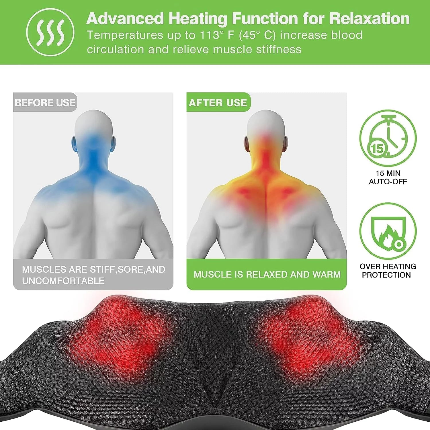 Shiatsu Shoulder and Neck Massager with Heat, Electric Deep Tissue Massage Pillow for Body Muscle Pain Relief,Best Gifts for Mom Dad Women Men,Home, Office and Car Use